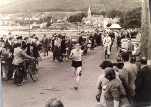 James Rooney of the Ballagh, finishing the 'Donard Mountain Run' in the 1950s. James won the race on several occasions